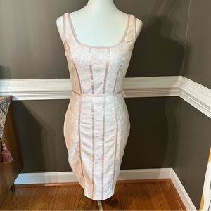 Cache VTG pink and cream lace overlay midi dress. Size 4.